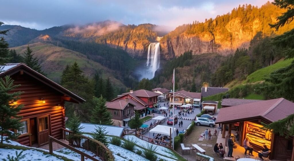 Lush, verdant landscape of the Serra Gaúcha, with rolling hills, pines, and quaint villages nestled in the valleys. A picturesque three-day itinerary unfolds, capturing the essence of this charming region. In the foreground, a cozy cabin with warm, inviting lights beckons, surrounded by a dusting of snow. The middle ground features a bustling town square, with local artisans selling handcrafted goods and people sipping on hot beverages. In the background, the majestic Caracol Falls cascades over rugged cliffs, creating a serene and captivating atmosphere. The lighting is soft and golden, evoking a sense of tranquility and relaxation. This image perfectly encapsulates the "Mini-roteiro esperto de 3 dias: o essencial sem correria" section of the article, showcasing the must-see attractions and the leisurely pace of exploring Gramado and Canela. Lush, verdant landscape of the Serra Gaúcha, with rolling hills, pines, and quaint villages nestled in the valleys. A picturesque three-day itinerary unfolds, capturing the essence of this charming region. In the foreground, a cozy cabin with warm, inviting lights beckons, surrounded by a dusting of snow. The middle ground features a bustling town square, with local artisans selling handcrafted goods and people sipping on hot beverages. In the background, the majestic Caracol Falls cascades over rugged cliffs, creating a serene and captivating atmosphere. The lighting is soft and golden, evoking a sense of tranquility and relaxation. This image perfectly encapsulates the "Mini-roteiro esperto de 3 dias: o essencial sem correria" section of the article, showcasing the must-see attractions and the leisurely pace of exploring Gramado and Canela.