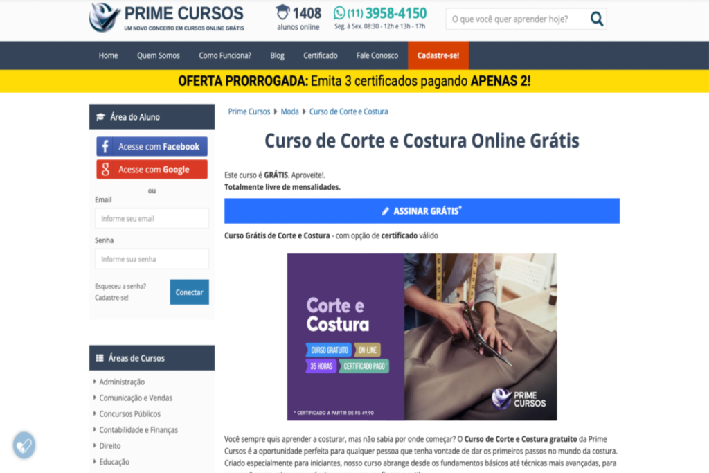 curso de costura gratuito